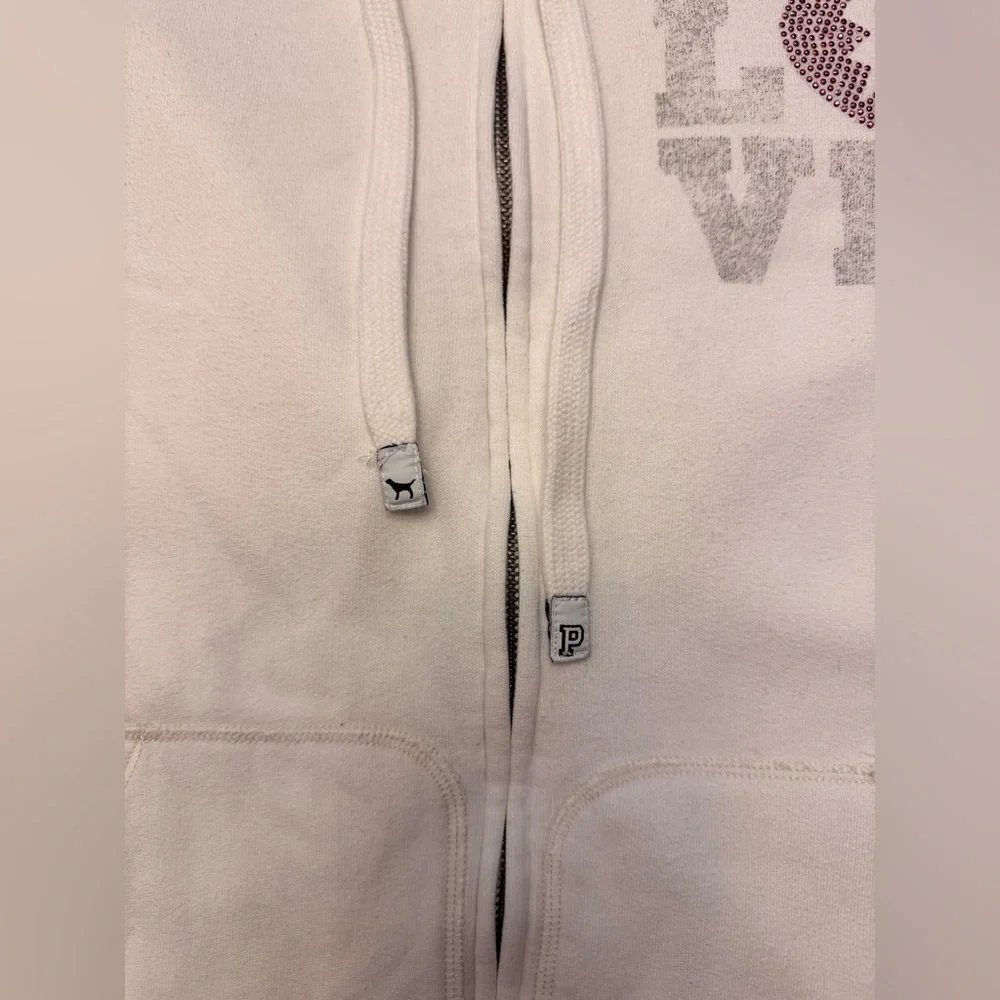 VS PINK VINTAGE Y2K FULL ZIP HOODIE WHITE RAINBOW BLING LOVE BROKEN HEART RARE M - Picture 7 of 11